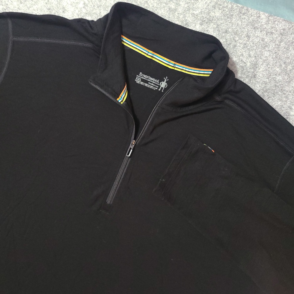 Smartwool Quarter Zip Pullover Mens XXL Black Merino Wool Blend Long Sleeve
